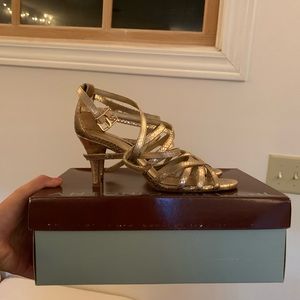 Antonio Melani gold strappy heels, size 6